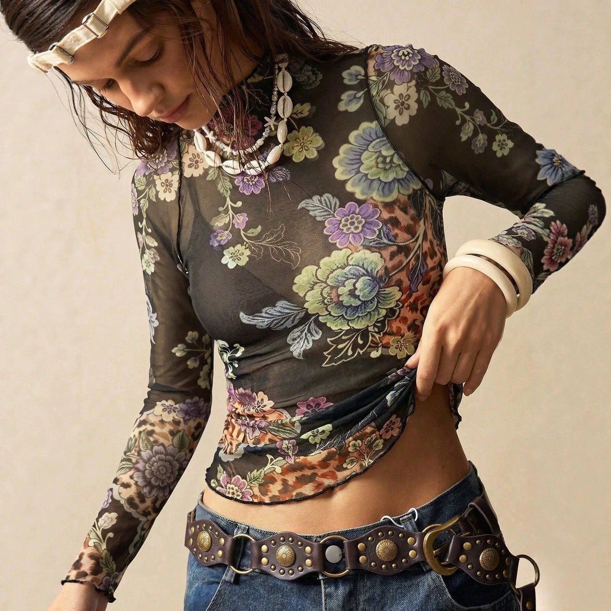 ANOUK FLORAL MESH TOP