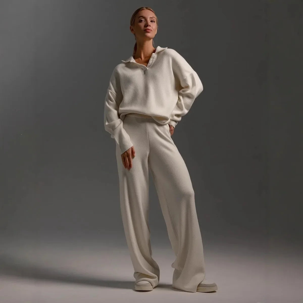 Amber | Women's Polo Sweater and Wide-Leg Pants Set