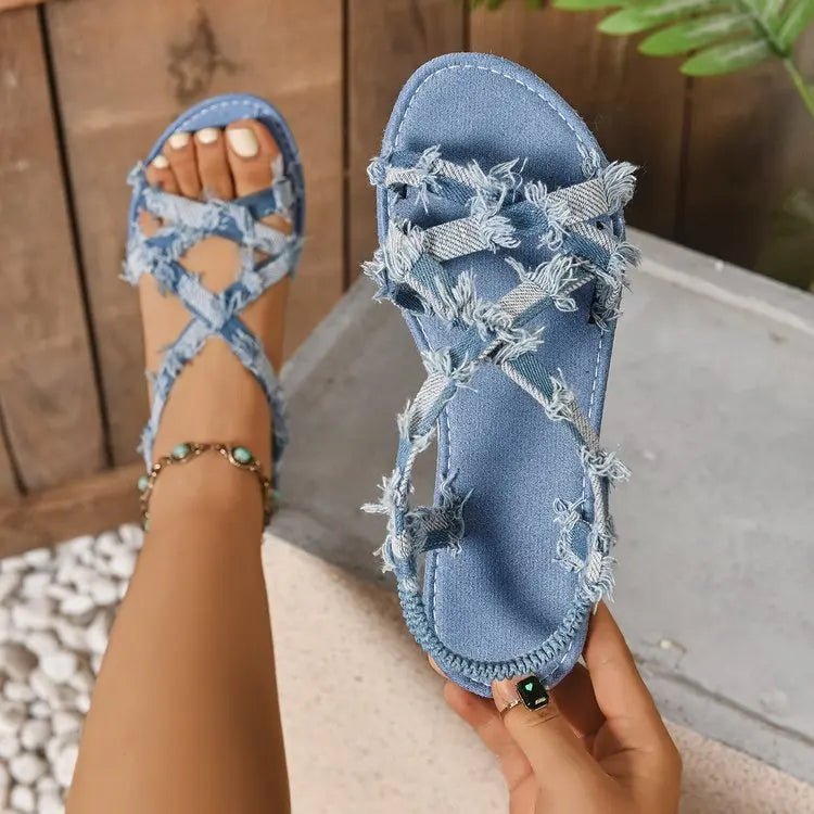 Denim Theory Frayed Sandals - ARDEN ROVE